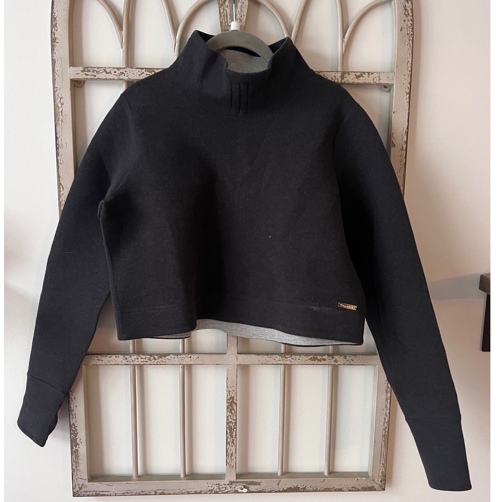 Sweaty Betty Neoprene Scuba Cropped Sweatshirt Funnel Neck XS  Charcoal Pullover